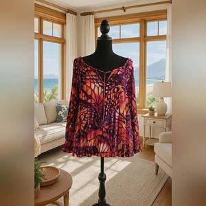 Boho Chic 2XL Bold Artisy Pleated Colorful Relaxed Fit Tunic Top New